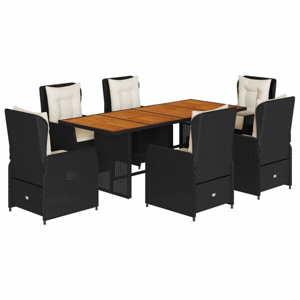 vidaXL Set de comedor de jard&iacute;n 7 pzas y cojines rat&aacute;n sint&eacute;tico negro