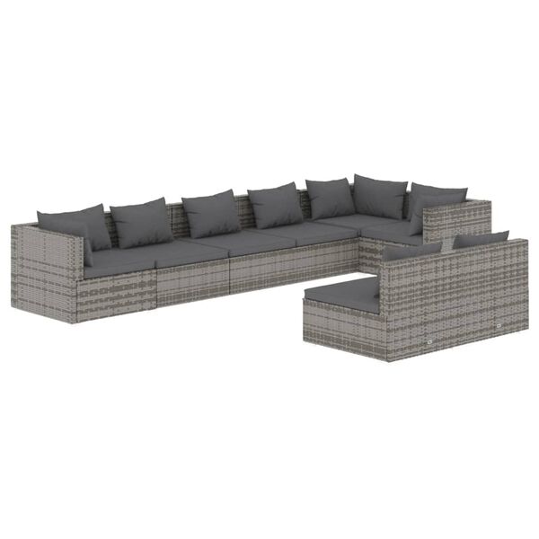 vidaXL Set de muebles de jardín 8 pzas y cojines ratán sintético gris
