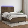 vidaXL Cama box spring colch&oacute;n luces LED tela marr&oacute;n oscuro 140x190 cm