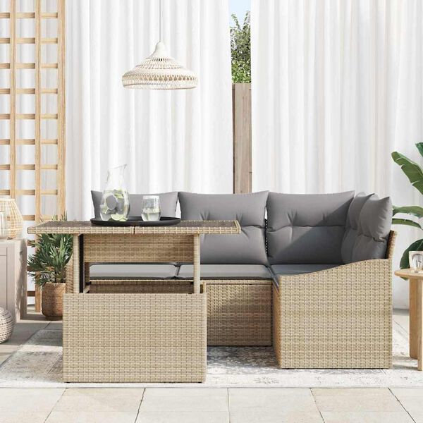 vidaXL Conjunto de sof&aacute; de jard&iacute;n con coj&iacute;n 5 pcs Beige y Gris Claro