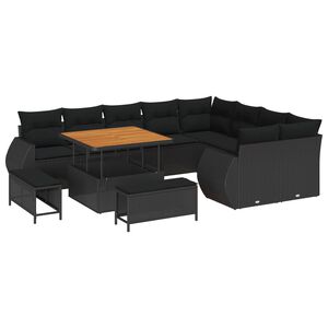 vidaXL Conjunto de sof&aacute; de jard&iacute;n con coj&iacute;n 12 pcs Negro
