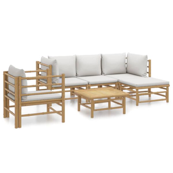 vidaXL Set de muebles de jard&iacute;n 6 piezas bamb&uacute; con cojines gris claro