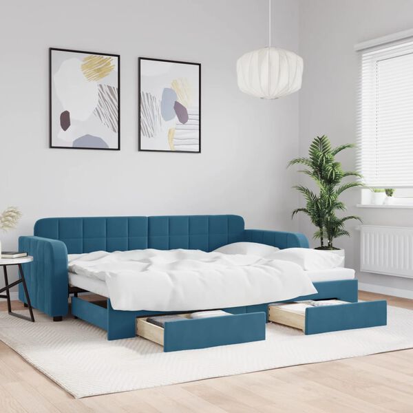 vidaXL Sof&aacute; cama nido con cajones terciopelo azul 80x200 cm