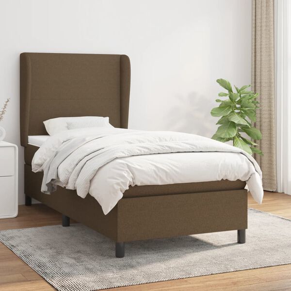 vidaXL Cama box spring con colch&oacute;n tela marr&oacute;n oscuro 90x190 cm