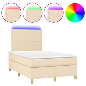 vidaXL Cama box spring con colch&oacute;n y luces LED tela crema 120x190 cm