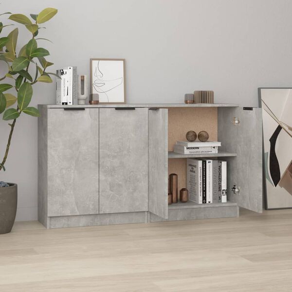 vidaXL Aparadores 2 uds madera contrachapada gris hormigón 60x30x70 cm