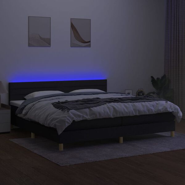 vidaXL Cama box spring con colch&oacute;n LED tela negro 200x200 cm