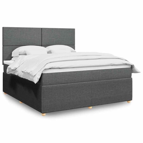 vidaXL Cama box spring con colch&oacute;n tela gris oscuro 180x200 cm