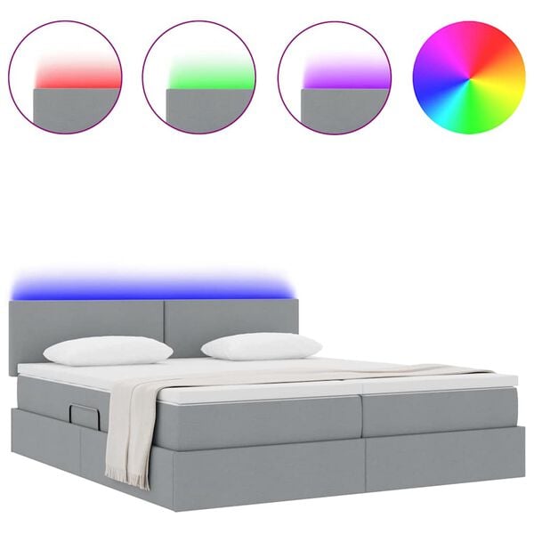 vidaXL Cama con tira de luces LED Gris Claro 200 x 200 cm tela