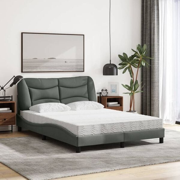 vidaXL Cama con colchón Hvar tela gris oscuro 140x190 cm
