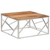 vidaXL Mesa de centro acero inoxidable plateado y madera maciza acacia