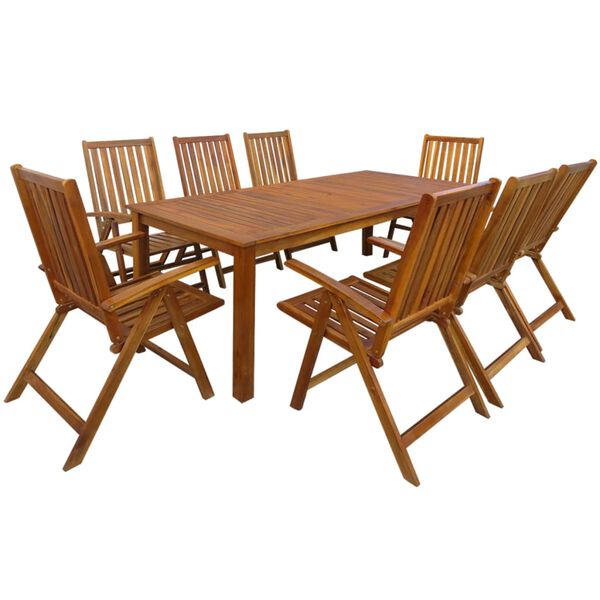 vidaXL Set de comedor de jard&iacute;n 9 piezas madera maciza de acacia