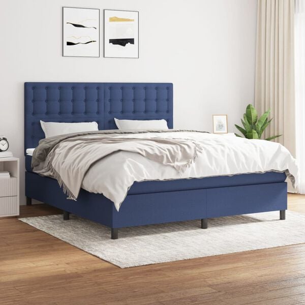 vidaXL Cama box spring con colch&oacute;n tela azul 160x200 cm