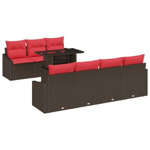 vidaXL Conjunto de sof&aacute; de jard&iacute;n 8 uds. Marr&oacute;n y Rojo rat&aacute;n sint&eacute;tico