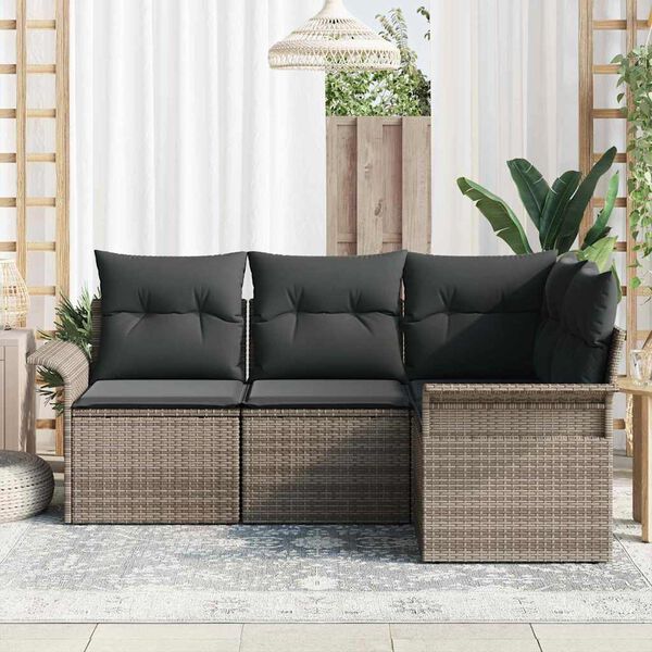 vidaXL Conjunto de sof&aacute; de jard&iacute;n 4 pcs Gris rat&aacute;n sint&eacute;tico