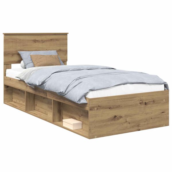 vidaXL Estructura de cama con cabecera Roble Artesanal 90 x 190 cm
