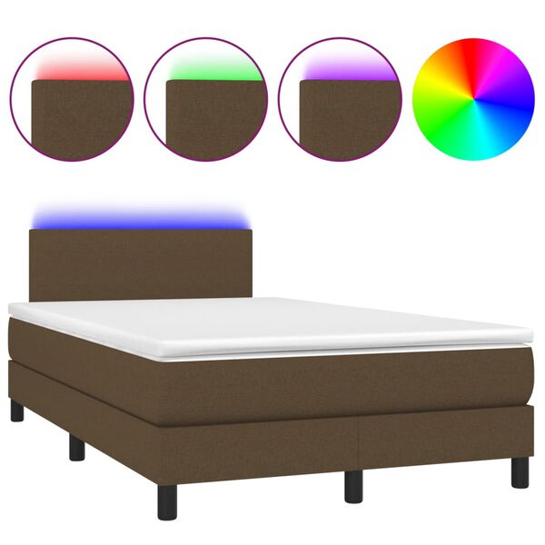 vidaXL Cama box spring con colch&oacute;n y LED tela marr&oacute;n oscuro 120x190 cm