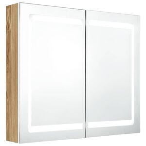 vidaXL Armario de ba&ntilde;o con espejo LED blanco y roble 80x12x68 cm