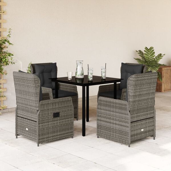 vidaXL Set comedor de jard&iacute;n 5 piezas con cojines rat&aacute;n sint&eacute;tico gris