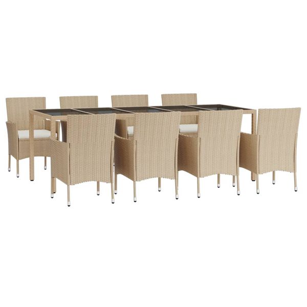 vidaXL Set comedor de jard&iacute;n 9 pzas con cojines rat&aacute;n sint&eacute;tico beige