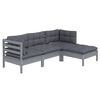 vidaXL Juego de muebles de jard&iacute;n 4 pzas y cojines madera pino gris