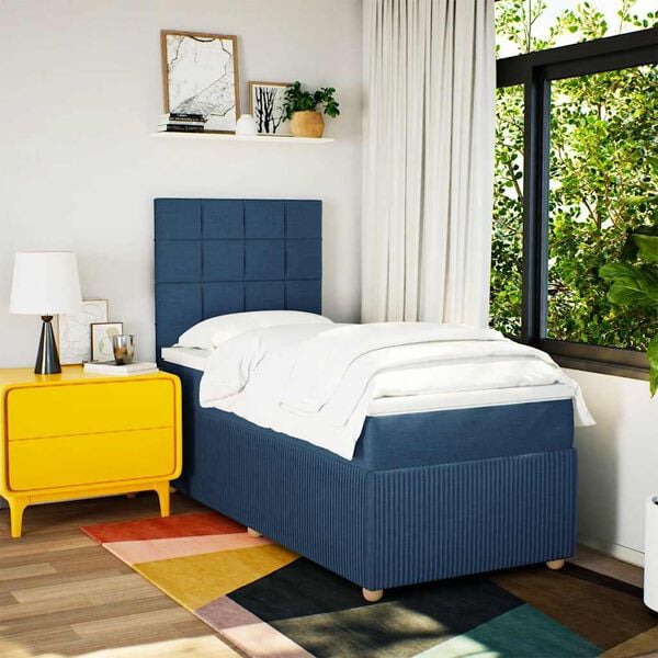 vidaXL Cama box spring con colch&oacute;n tela azul 80x200 cm
