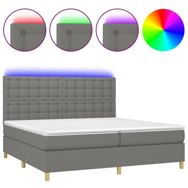 vidaXL Cama box spring colch&oacute;n y luces LED tela gris claro 200x200 cm