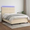 vidaXL Cama box spring colch&oacute;n y luces LED tela crema 140x190 cm