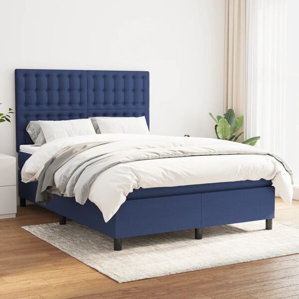 vidaXL Cama box spring con colch&oacute;n tela azul 140x190 cm