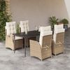 vidaXL Set comedor de jard&iacute;n 5 pzas con cojines rat&aacute;n sint&eacute;tico beige