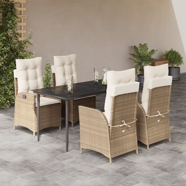 vidaXL Set comedor de jard&iacute;n 5 pzas con cojines rat&aacute;n sint&eacute;tico beige