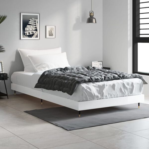 vidaXL Estructura de cama madera de ingenier&iacute;a blanco brillo 90x190 cm