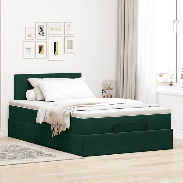 vidaXL Estructura cama otomana colch&oacute;n terciopelo verde oscuro