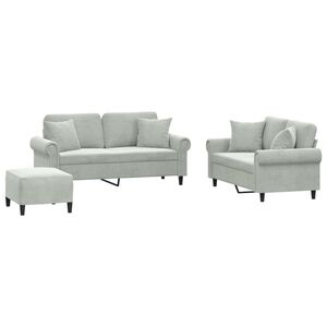 vidaXL Juego de sof&aacute;s con cojines 3 piezas terciopelo gris claro