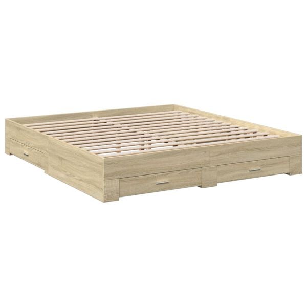 vidaXL Cama con cajones madera ingenier&iacute;a roble Sonoma 200x200 cm
