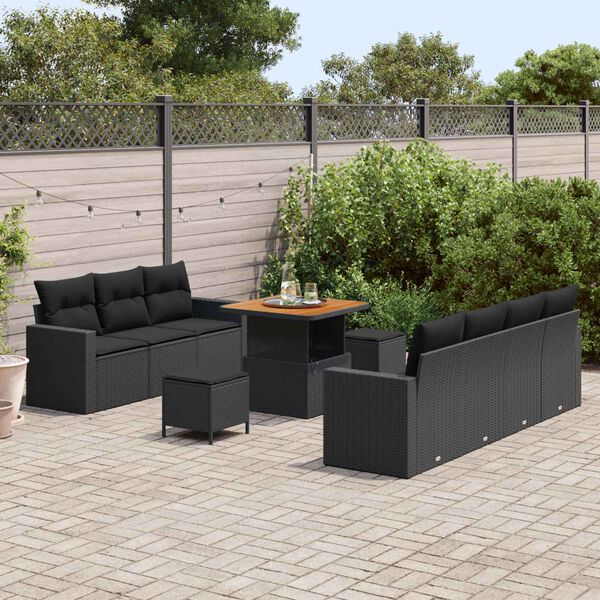vidaXL Conjunto de sof&aacute; de jard&iacute;n 10 pcs Negro rat&aacute;n sint&eacute;tico