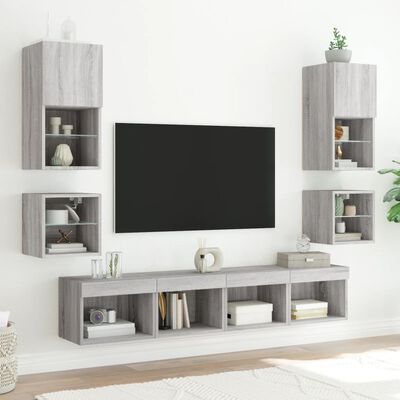 vidaXL Mueble de TV de pared con luces LED gris Sonoma 30x28,5x30 cm