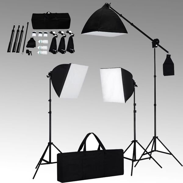 vidaXL Kit de estudio fotogr&aacute;fico con luces softbox, fondo y reflector