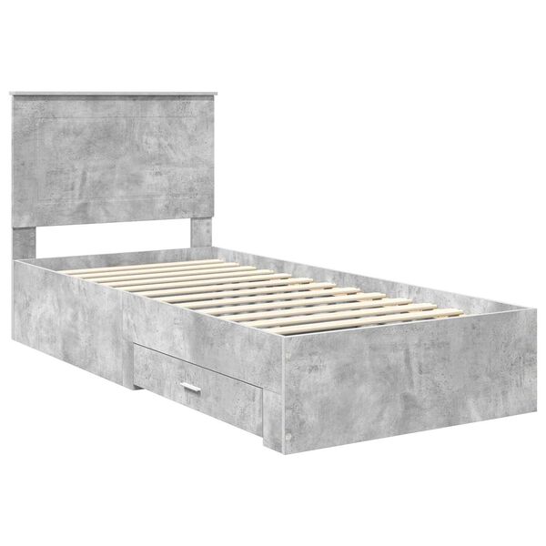 vidaXL Estructura de cama con cajón Gris Concreto y Plata 75 x 190 cm