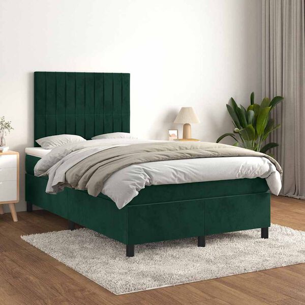 vidaXL Cama box spring con colch&oacute;n terciopelo verde oscuro 120x190 cm