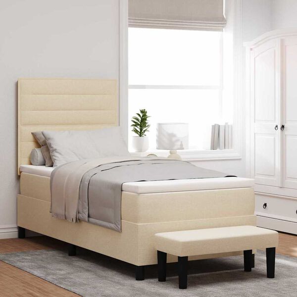 vidaXL Cama tipo Box Spring con colch&oacute;n Crema 90 x 200 cm tela