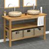 vidaXL Tocador de baño madera maciza de teca con lavabos mármol crema