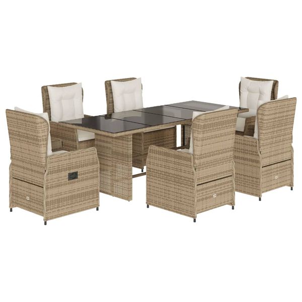 vidaXL Set comedor de jard&iacute;n 7 pzas con cojines rat&aacute;n sint&eacute;tico beige