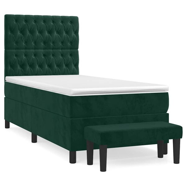 vidaXL Cama box spring con colch&oacute;n terciopelo verde oscuro 100x200 cm