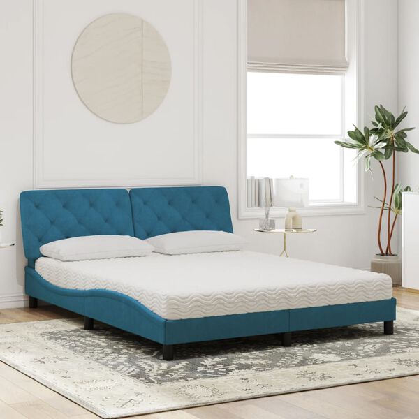 vidaXL Cama con colch&oacute;n terciopelo azul 160x200 cm