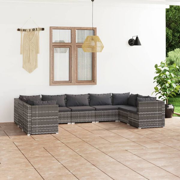 vidaXL Set de muebles de jard&iacute;n 9 pzas y cojines rat&aacute;n sint&eacute;tico gris