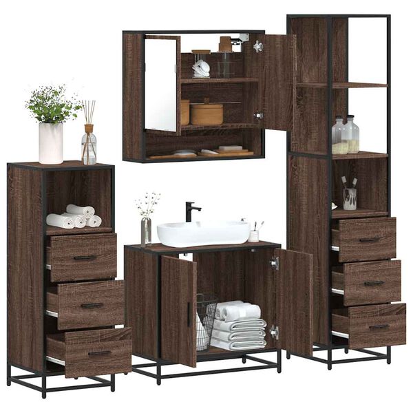 vidaXL Set de muebles baño 4 pzas madera contrachapada roble marrón