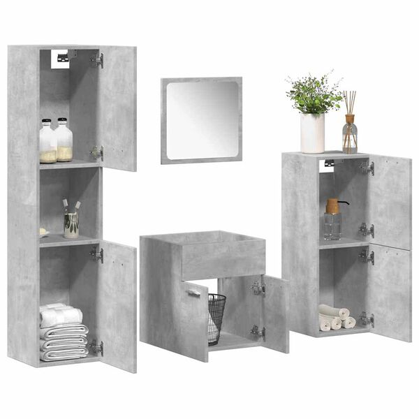 vidaXL Juego muebles de ba&ntilde;o 4 pzas madera contrachapada gris hormig&oacute;n