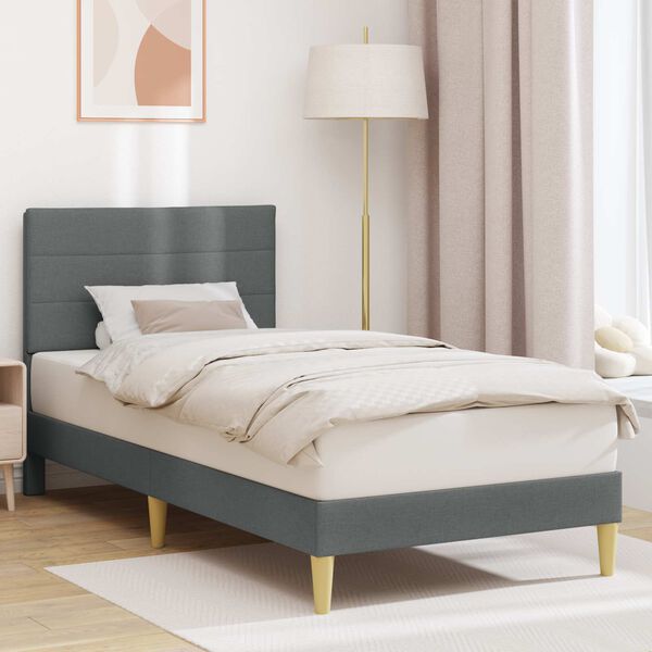 vidaXL Estructura de cama con cabecera Gris oscuro 90 x 190 cm tela