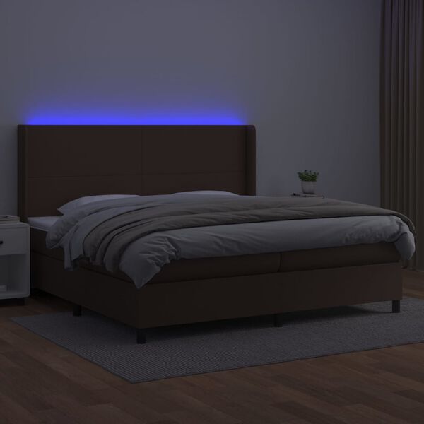 vidaXL Cama box spring colch&oacute;n y LED cuero sint&eacute;tico marr&oacute;n 200x200 cm